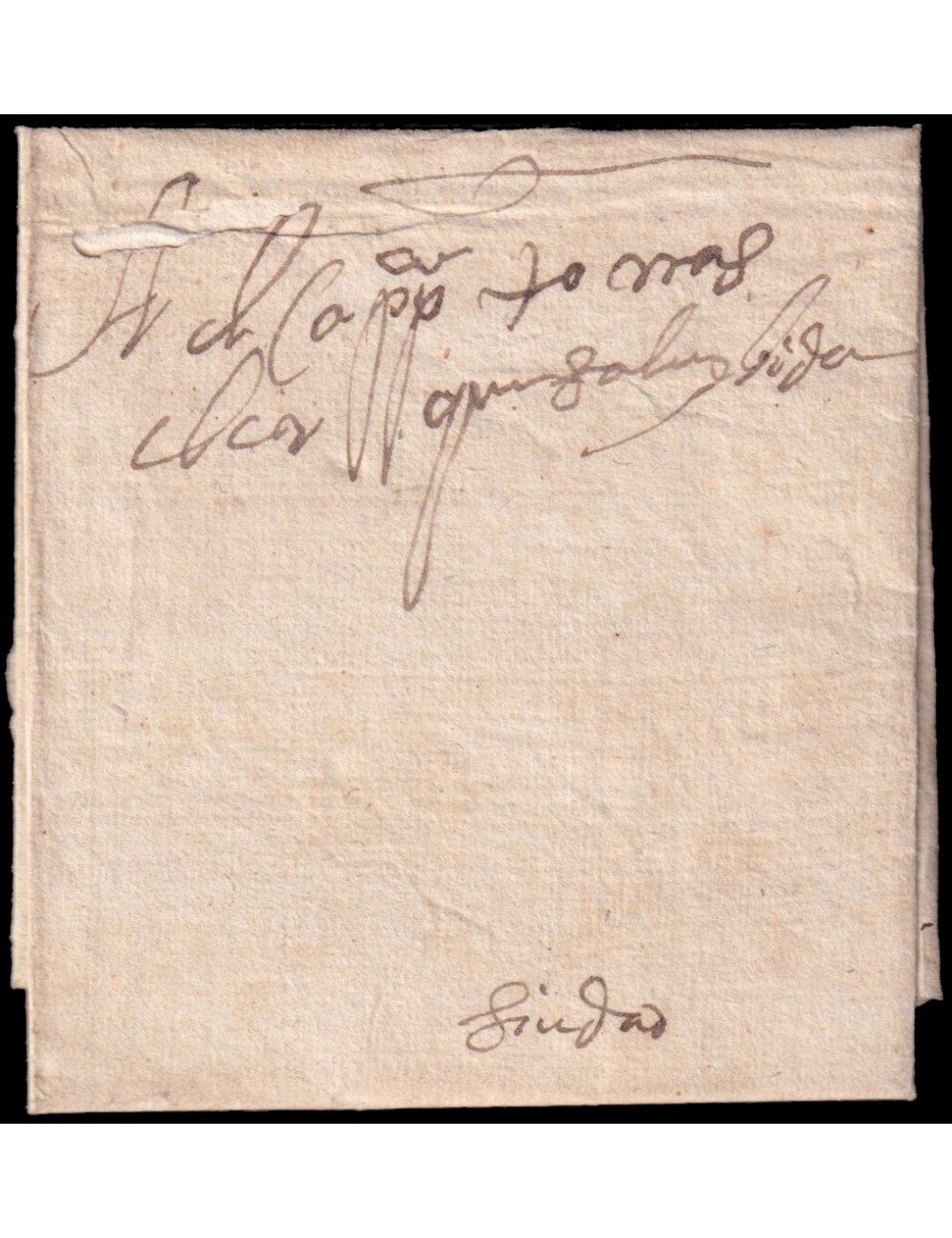 1660 (4 MAR) Santa Cruz (de Tenerife). Correo interior. Carta dirigida al Capitán Tomás de Querque (se adjunta transcripción). R