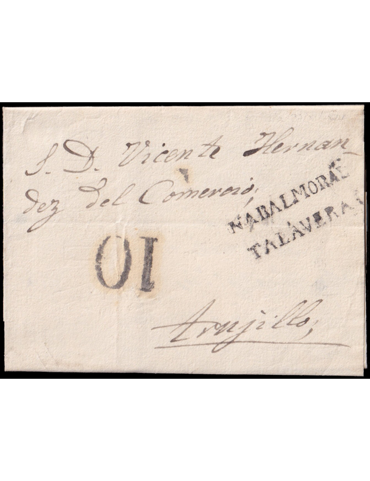 1844 (27 ABR) Peraleda a Trujillo. Marca “NABALMORAL/ TALAVERA”(n3) en negro de Navalmoral de la Mata y porteo “10” cuartos y “1