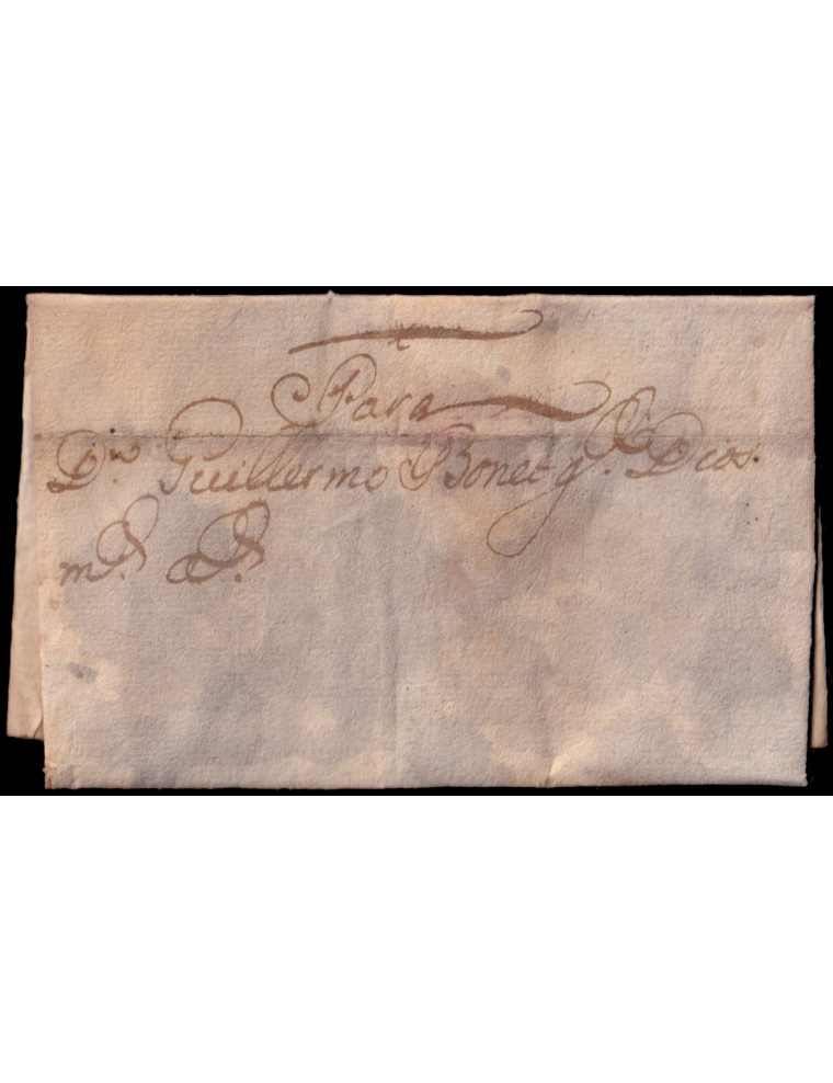 1758 (8 MAR) Roma. Sin marcas postales y manchas de vinagre por desinfección. Muy interesante carta con dirección parcial por re