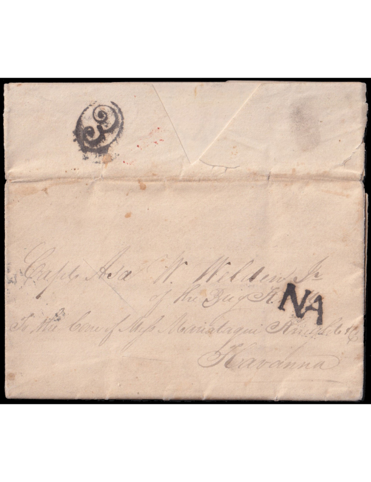 1832 (DIC) Nueva York a La Habana. Marca “NA” (n63) de “Norte América” y al dorso “E” (n31) de la Empresa de Correos Marítimos. 