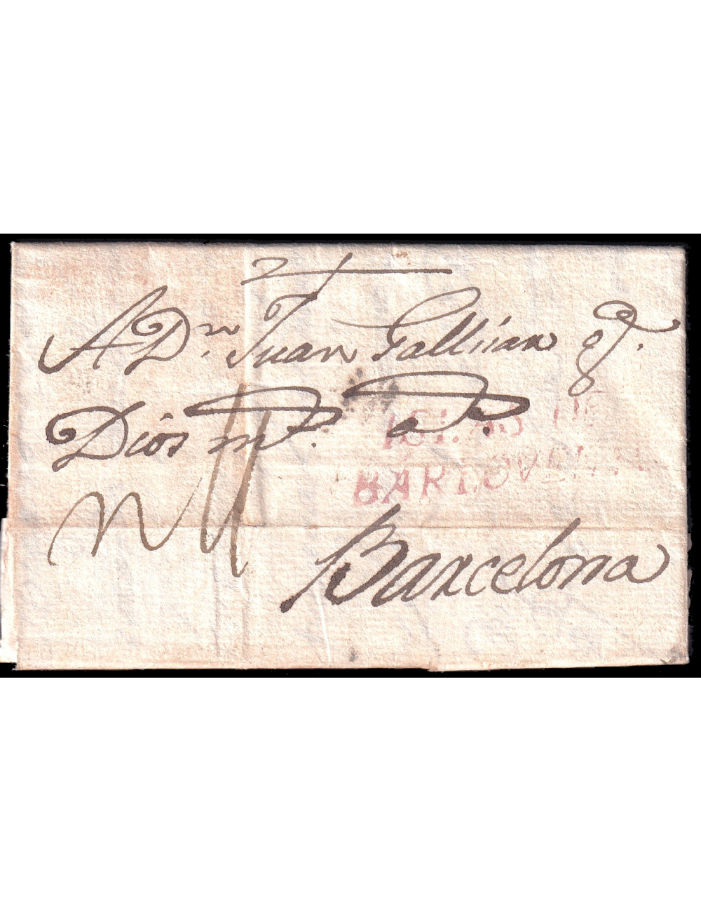 1788 (9 SET) La Habana a Barcelona. Marca “ISLAS DE / BARLOVENTO” (n31) en rojo aguado de La Habana. Porteo mns. “r4” reales. Al