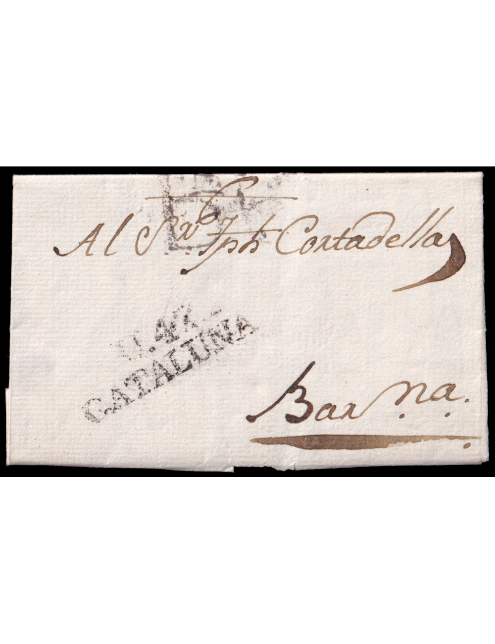 1805 (31 MAR) Andorra a Barcelona. Marca “U.47/CATALUÑA” (n4) en negro de Seo de Urgell. Porteo “B.6” cuartos en negro de Barcel