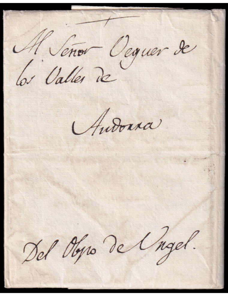 1824 (12 ABR) Seo de Urgell a Andorra. Sin marcas postales. Sobrescrito remitido por el canónigo Felipe Exea. Interesante y raro