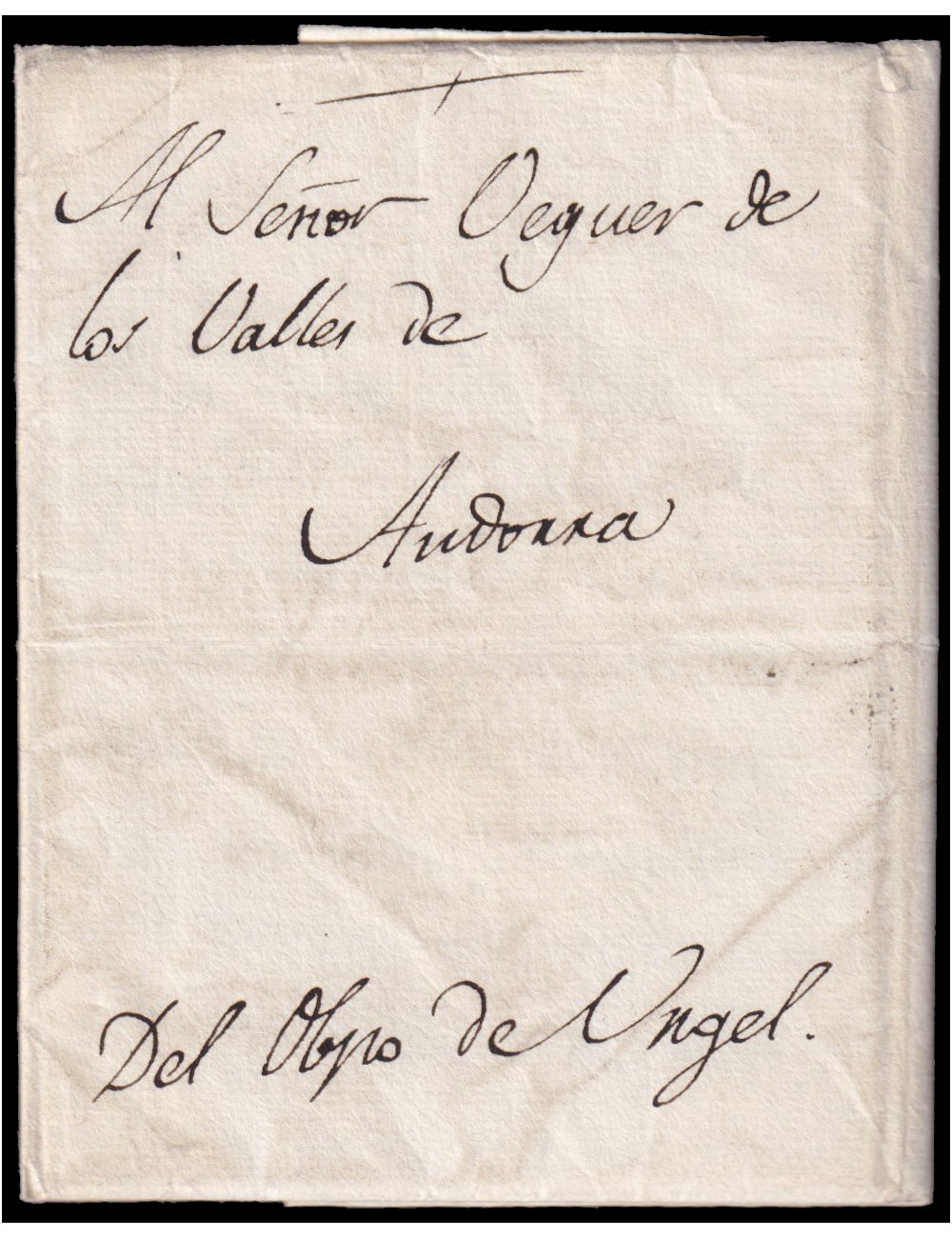 1824 (12 ABR) Seo de Urgell a Andorra. Sin marcas postales. Sobrescrito remitido por el canónigo Felipe Exea. Interesante y raro