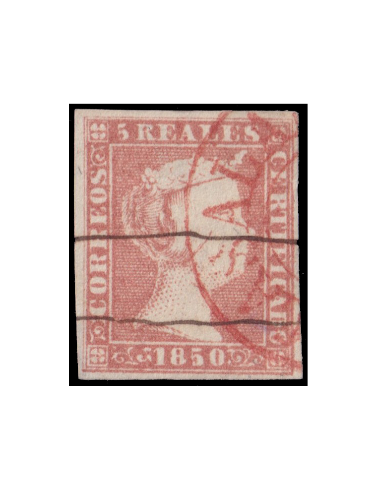 3 1850. 5 reales naranja mat. prefilatélico “CASALAREYNA” circular (Guinovart n30) en rojo de Casalarreina y dos trazos paralelo