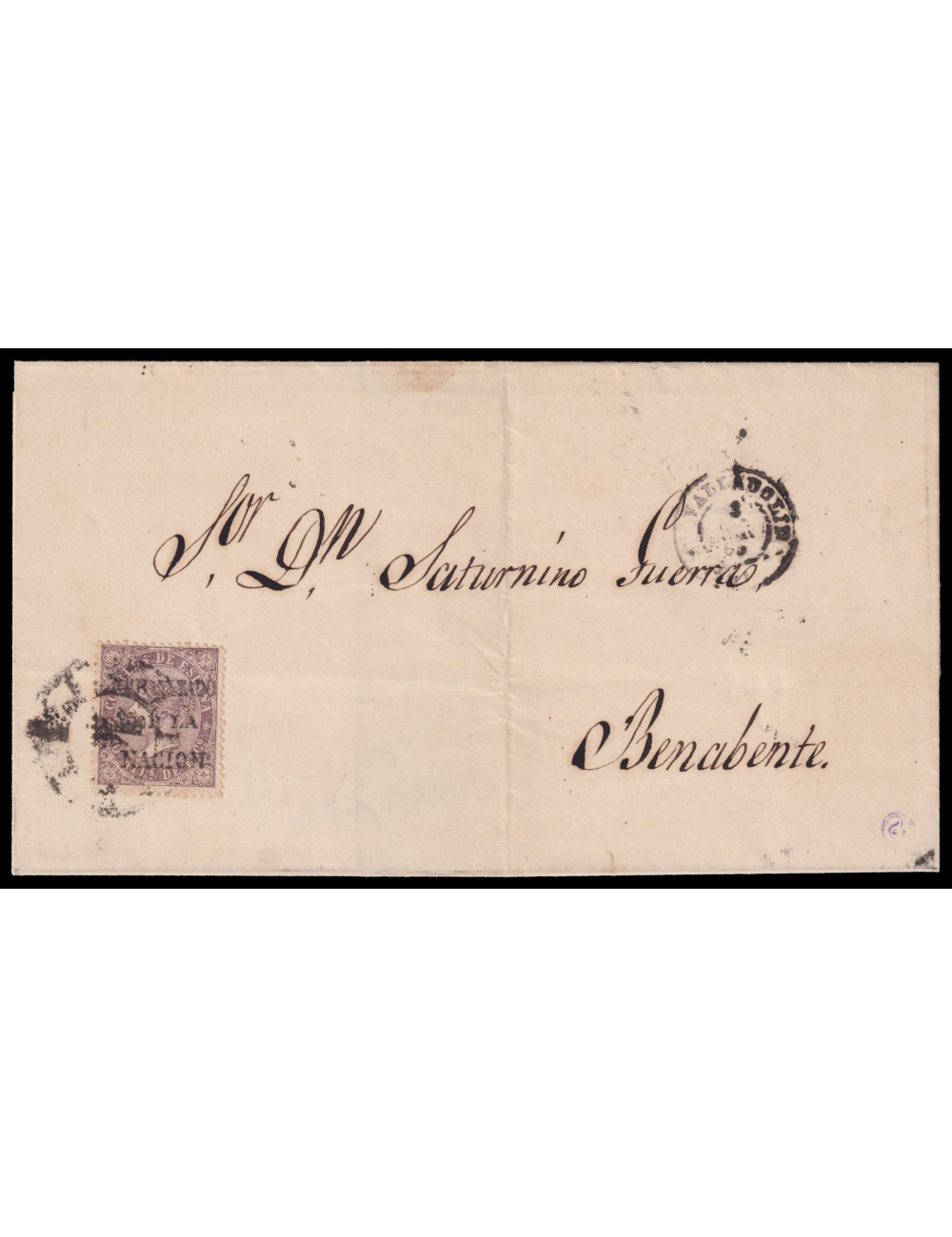 98HPN 1869 (3 ABR) Valladolid a Benavente. 50 mils. violeta “HABILITADO/POR LA/NACIÓN” modelo de Valladolid tipo II en negro y m