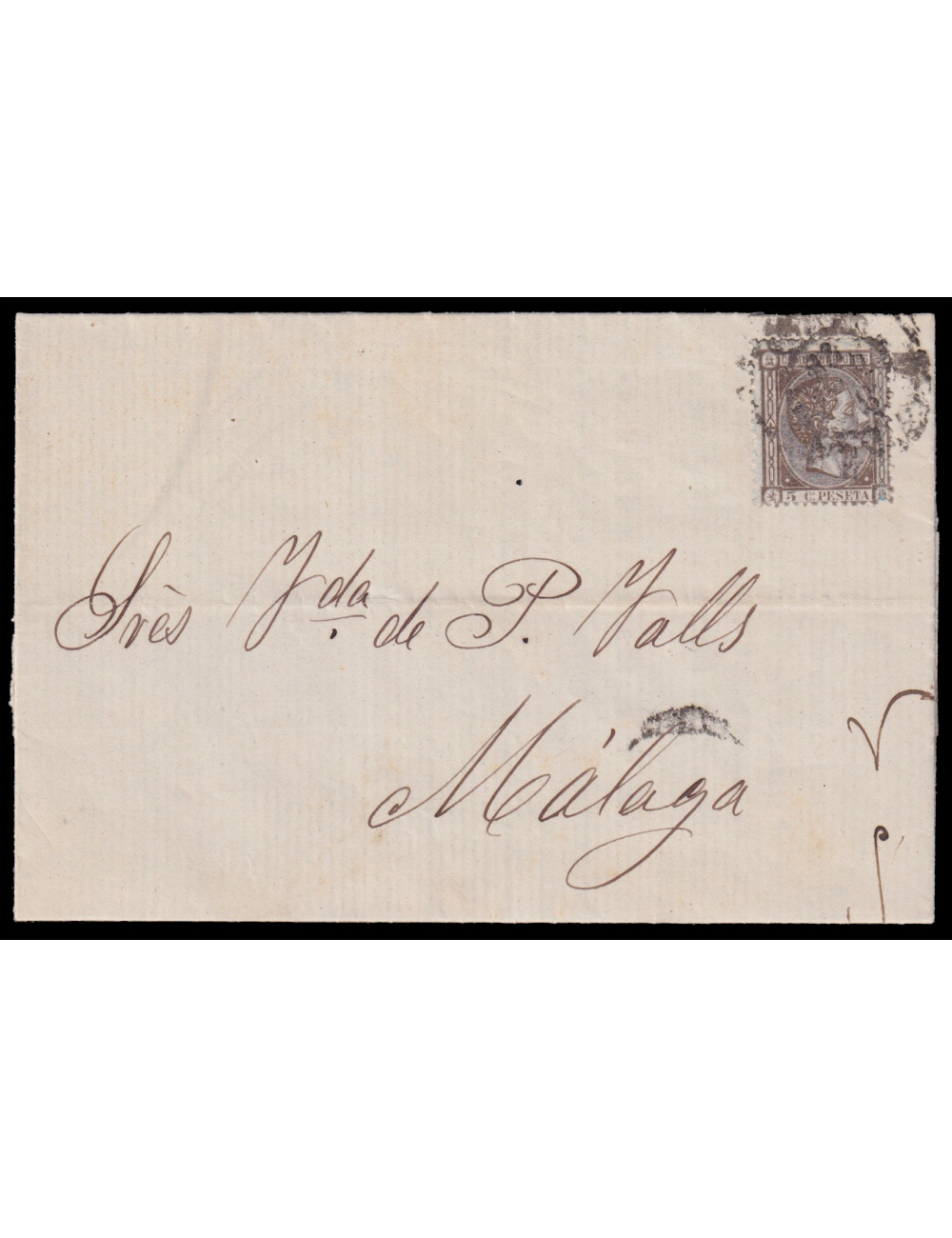 163 1876 (1 ENE) Málaga. Correo interior. 5 cts. lila-negruzco mat. fechador de tipo grande. Muy interesante y raro impreso en c