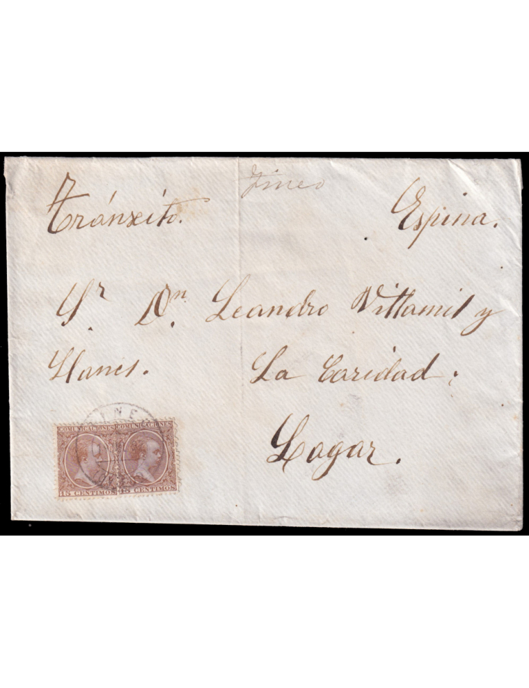 221(2) 1892 (4 NOV) Barcelona a Hamburgo (Alemania). 25 cts. azul Dos ejemplares mat. “CERTIFICADO/ESTACION (…)/BARCELONA”. En e