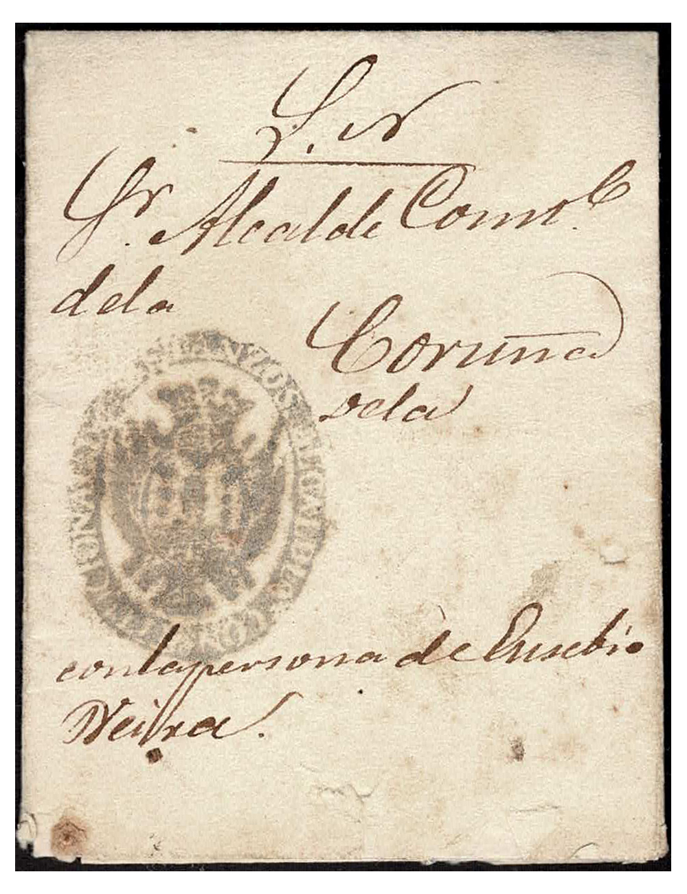 1854 (19 NOV) Betanzos a Coruña. Oficio entre alcaldías con la cuartilla parcialmente impresa en la que se señala que se devuelv